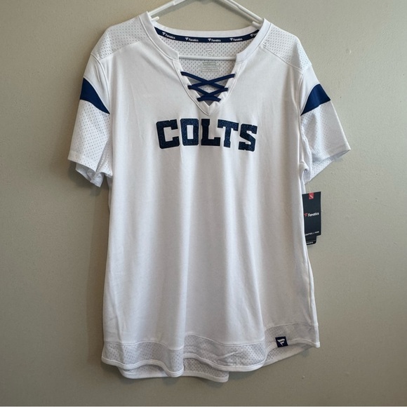 Colts Fanatics Women's White and Blue Lace Up Jersey Shirt - Picture 2 of 12